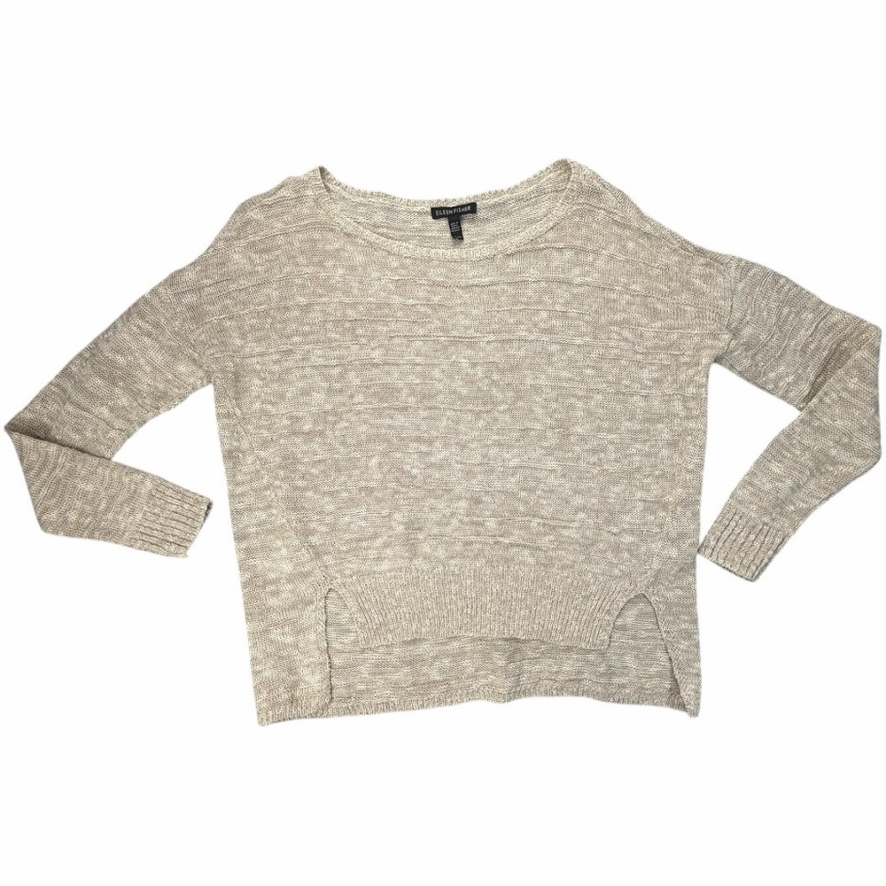 Eileen Fisher Women's Organic Linen/Cotton Blend Marled Knit Sweater “Sand” XS